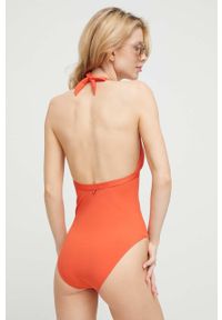 TOMMY HILFIGER - Tommy Hilfiger jednoczęściowy strój kąpielowy kolor pomarańczowy lekko usztywniona miseczka. Kolor: pomarańczowy. Materiał: poliester #3