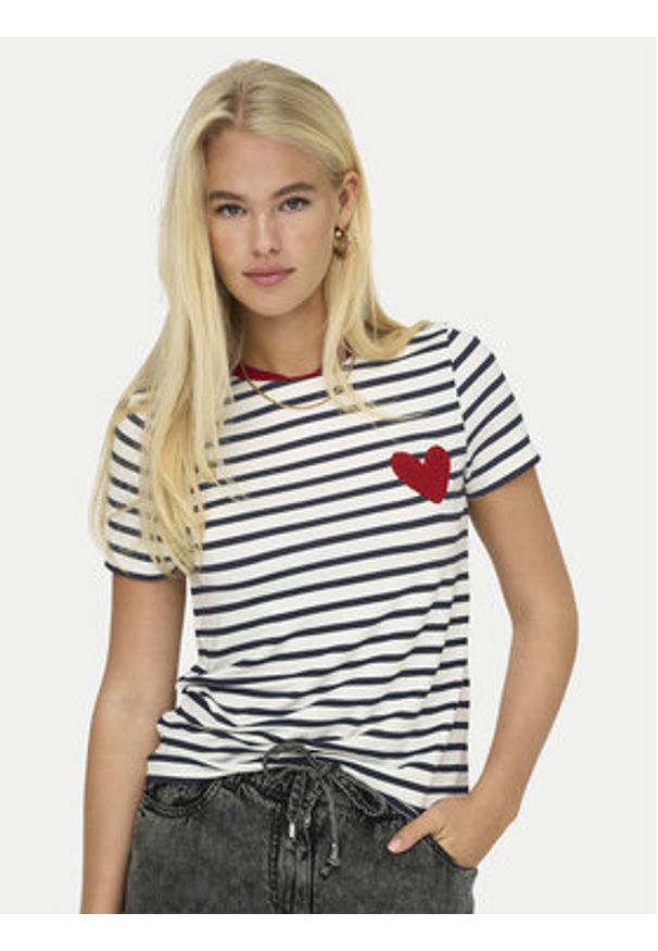 only - ONLY T-Shirt Heart 15318959 Biały Regular Fit. Kolor: biały. Materiał: wiskoza