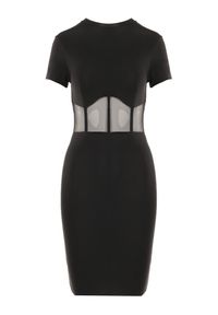 Born2be - Czarna Sukienka Aedomene. Typ kołnierza: dekolt gorset. Kolor: czarny. Materiał: materiał. Długość rękawa: krótki rękaw. Wzór: aplikacja. Typ sukienki: gorsetowe, dopasowane. Styl: wizytowy. Długość: mini #2