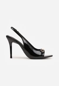 Renee - Czarne Sandały Lakierowane VICES na Szpilce Slingback z Metaliczną Klamrą Harmonia. Zapięcie: klamry. Kolor: czarny. Materiał: lakier. Obcas: na szpilce. Styl: glamour, elegancki #9