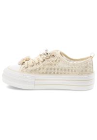 Sneakersy damskie Filippo, cholewka z materiału tekstylnego siateczkowego wiązanie z przodu ozdobne grube sznurówki, beżowy, DTN7855/26. Okazja: na co dzień. Zapięcie: sznurówki. Kolor: beżowy. Materiał: materiał. Szerokość cholewki: normalna. Wzór: ażurowy, kwiaty. Styl: casual, klasyczny #6