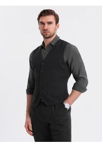 Ombre Clothing - Dopasowana strukturalna męska kamizelka z naszywanymi kieszeniami – czarna V1 - Rozmiar: XXL. Kolor: czarny. Materiał: poliester, materiał. Wzór: jednolity. Styl: elegancki #2