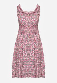 Renee - Różowa Taliowana Sukienka Bawełniana o Rozkloszowanym Kroju z Gumką w Pasie Nelyssa. Okazja: na co dzień, na randkę. Typ kołnierza: dekolt hiszpanka. Kolor: różowy. Materiał: bawełna. Długość rękawa: na ramiączkach. Sezon: lato. Styl: casual, boho #2