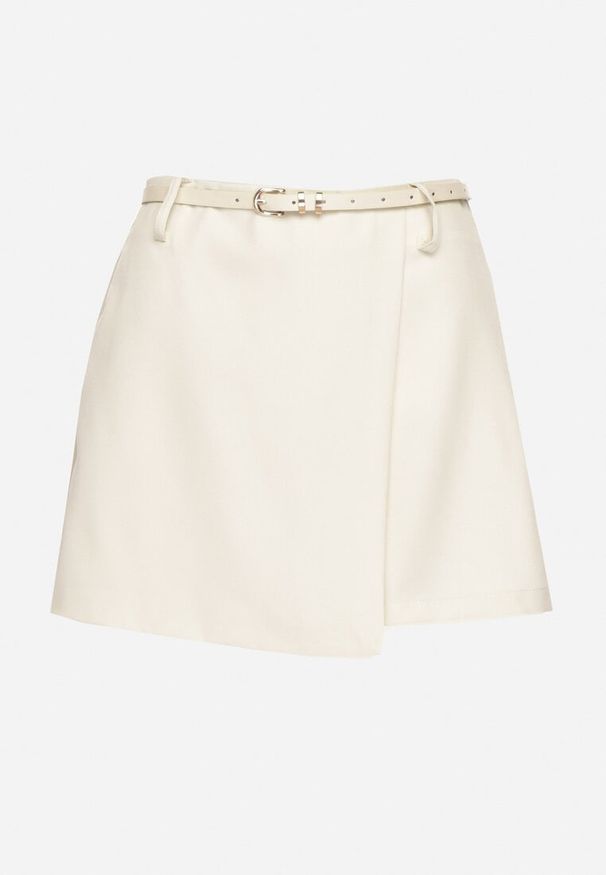 Born2be - Beżowe Eleganckie Spódnico-Szorty z Paskiem z Klamerką Foliretia. Okazja: na co dzień. Kolor: beżowy. Styl: elegancki