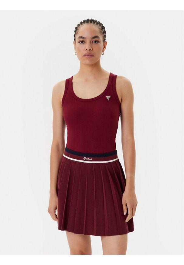 Guess Top V4YP06 K8RT2 Bordowy Regular Fit. Kolor: czerwony. Materiał: wiskoza