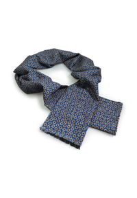 Adam Collection - Niebiesko-brązowy dwustronny szal męski w kropki - Wełna/bawełna J25. Kolor: brązowy, wielokolorowy, niebieski. Materiał: wełna, bawełna. Wzór: kropki #1