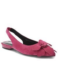 Sandały damskie Vinceza, cholewka ze skóry zamszowej wsuwane na lekkim obcasie, różowe, 66951. Okazja: na co dzień. Nosek buta: otwarty. Zapięcie: bez zapięcia. Kolor: różowy. Wzór: aplikacja. Materiał: skóra, zamsz. Sezon: lato. Obcas: na obcasie. Styl: casual. Wysokość obcasa: średni #1