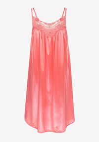 Renee - Różowa Satynowa Koszula Nocna z Cienkimi Ramiączkami i Koronką Maceille. Kolor: różowy. Materiał: koronka, satyna. Wzór: koronka #5