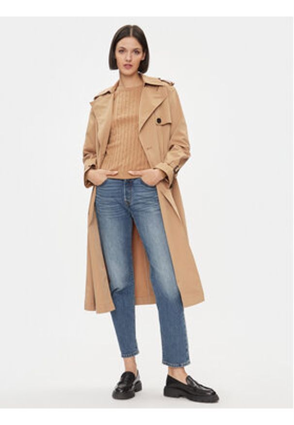 GANT - Gant Sweter 4800100 Beżowy Slim Fit. Kolor: beżowy. Materiał: bawełna
