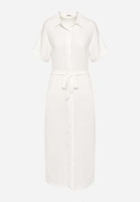 Born2be - Biała Sukienka Wiskozowa o Luźnym Koszulowym Kroju Wiązana w Talii Rionella. Kolor: biały. Materiał: wiskoza. Długość rękawa: krótki rękaw. Sezon: lato. Typ sukienki: koszulowe. Styl: klasyczny #7