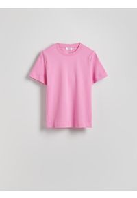 Reserved - T-shirt regular z merceryzowanej bawełny - pastelowy róż. Kolor: różowy. Materiał: bawełna