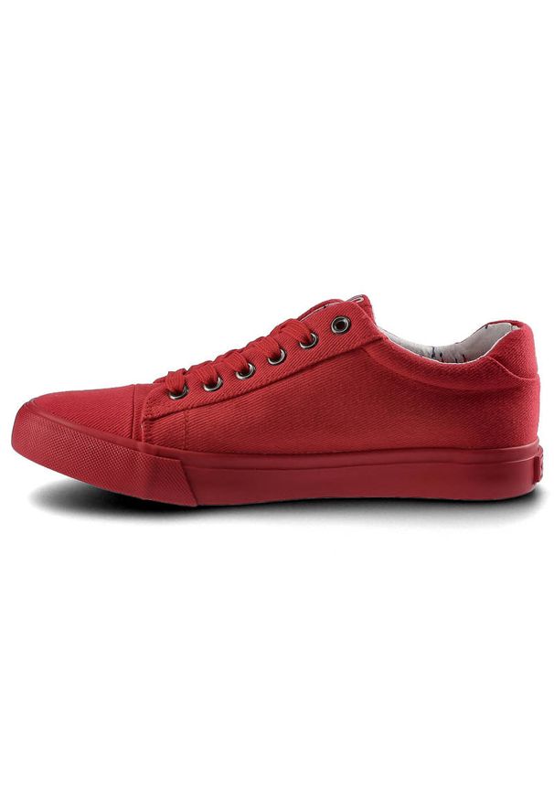 Big-Star - Czerwone Trampki Big Star Damskie Sznurowane Buty. Okazja: na uczelnię, do pracy. Kolor: czerwony. Materiał: guma, jeans, materiał. Szerokość cholewki: normalna. Wzór: napisy, kolorowy. Styl: klasyczny