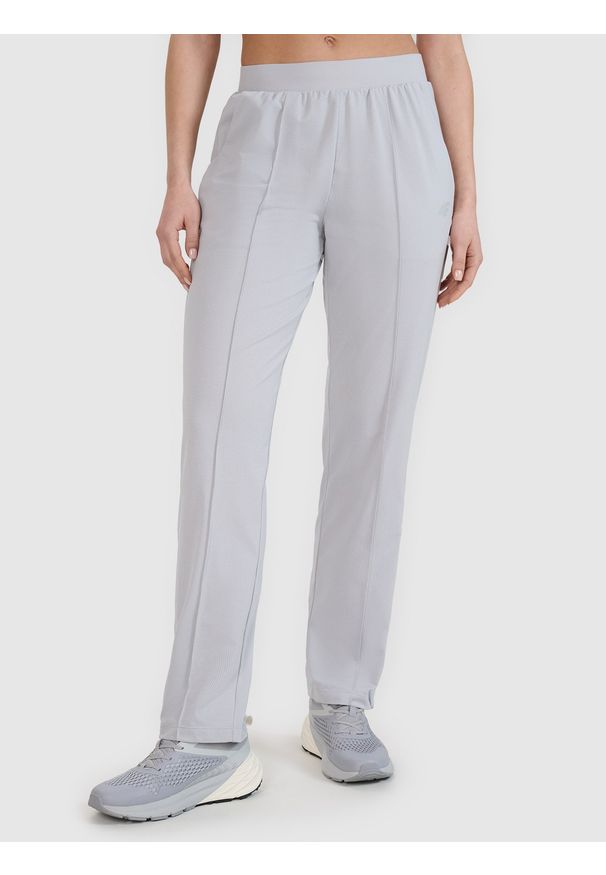 4f - 4F Spodnie treningowe szybkoschnące damskie - szare S. Kolor: szary. Materiał: dzianina, tkanina, włókno, syntetyk, materiał. Wzór: ze splotem. Sport: fitness