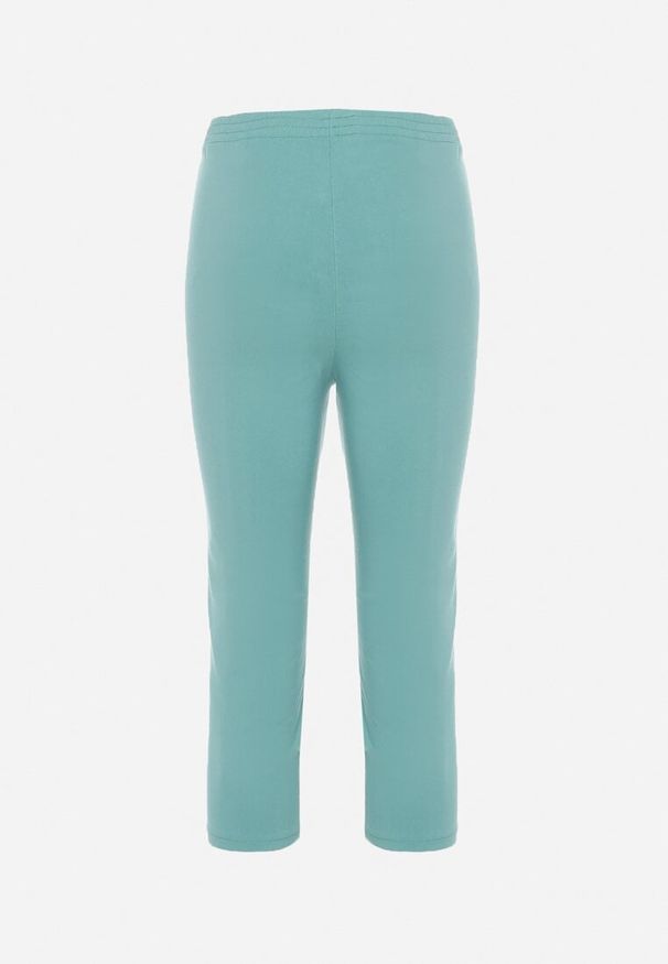 Born2be - Miętowe Spodnie 3/4 z Elastyczną Gumką w Pasie i Suwakami Leazira. Okazja: na co dzień. Kolor: miętowy. Styl: elegancki, casual