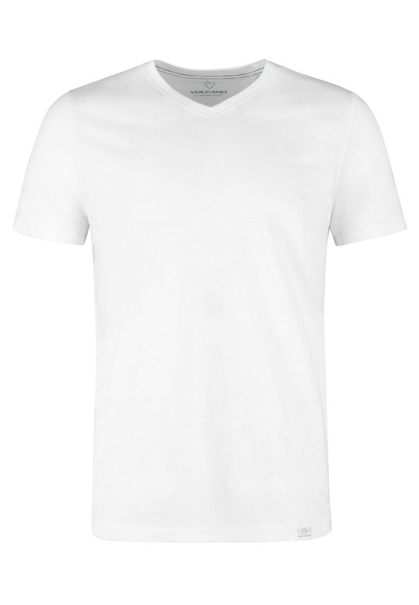 Volcano - T-shirt z dekoltem V T-SLIT. Typ kołnierza: dekolt w kształcie V. Kolor: biały. Materiał: bawełna. Długość rękawa: krótki rękaw. Długość: krótkie. Styl: klasyczny