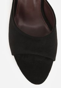 Born2be - Czarne Klapki z Imitacji Zamszu na Szpilce z Otwartym Noskiem Irithna. Okazja: na co dzień, na ślub cywilny, na wesele. Nosek buta: otwarty. Kolor: czarny. Materiał: zamsz. Obcas: na szpilce. Styl: casual, elegancki, klasyczny #2