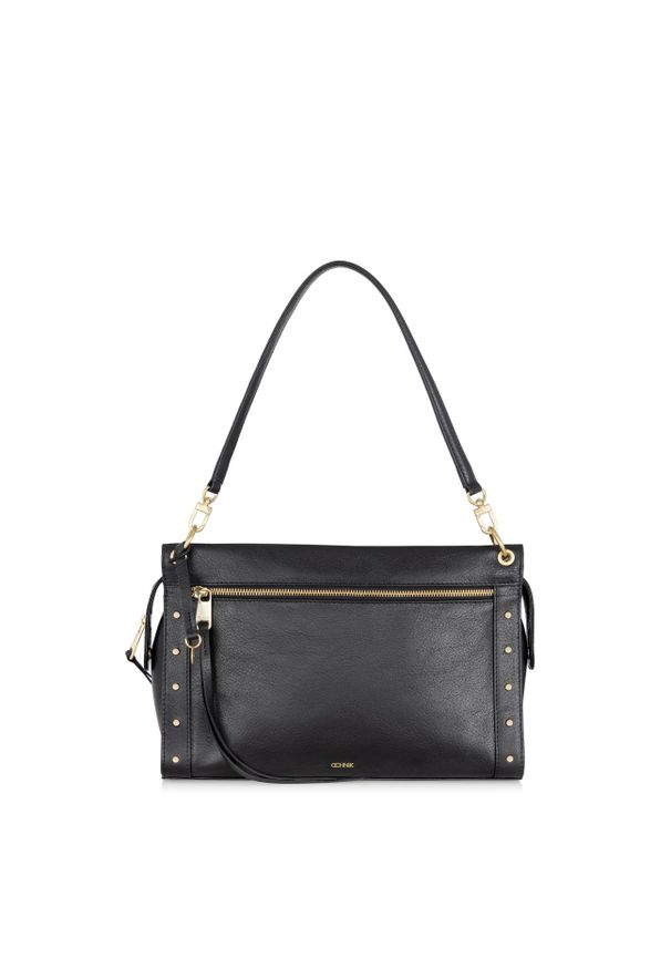 Ochnik - Torebka damska. Kolor: czarny. Wzór: aplikacja. Materiał: skórzane