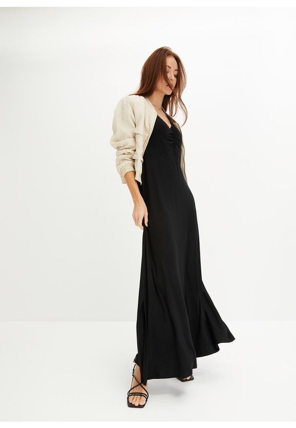 bonprix - Długa sukienka z mieszanki wiskozy. Kolor: czarny. Materiał: wiskoza. Długość: maxi
