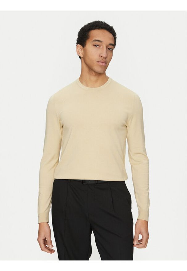 Hugo - HUGO Sweter San Cody 50532074 Beżowy Slim Fit. Kolor: beżowy. Materiał: wiskoza