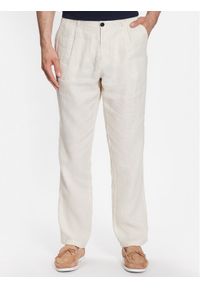 Sisley Spodnie materiałowe 4AGHSF02P Écru Slim Fit. Materiał: len, materiał #1