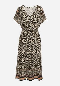 Born2be - Czarna Bawełniana Sukienka z Guzikami i Ornamentnym Wzorem Zisselle. Kolor: czarny. Materiał: bawełna #7