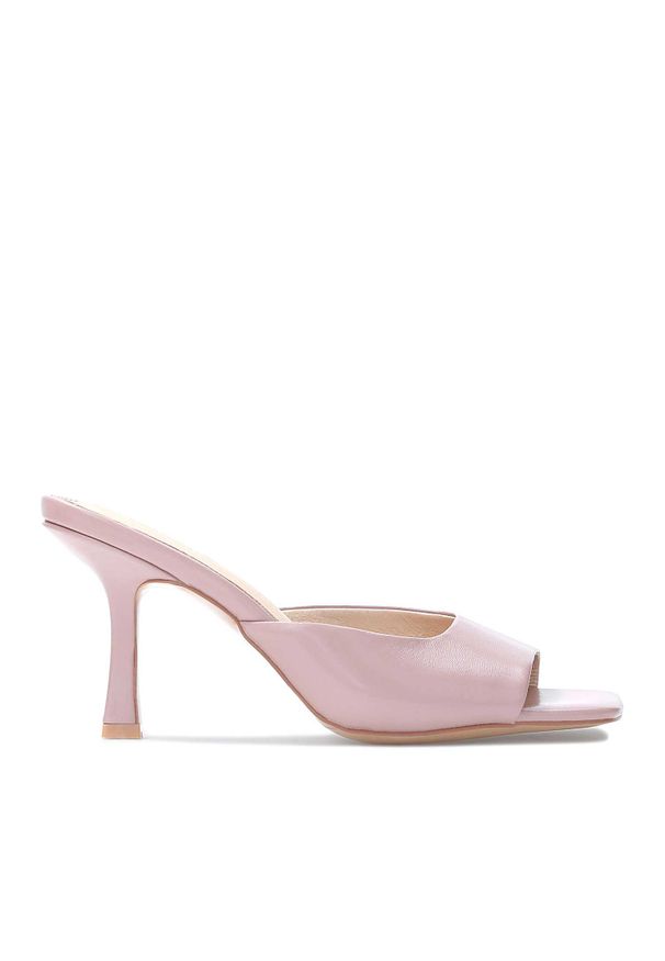 Kazar - Liliowe klapki damskie. Kolor: fioletowy. Materiał: skóra. Obcas: na obcasie. Styl: elegancki. Wysokość obcasa: średni