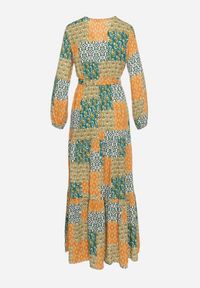 Born2be - Zielono-Żółta Wiskozowa Sukienka z Kopertowym Dekoltem z Gumką w Pasie i Materiałowym Paskiem Fulina. Okazja: na co dzień. Typ kołnierza: dekolt w serek. Kolor: zielony. Materiał: wiskoza, materiał. Długość rękawa: długi rękaw. Typ sukienki: kopertowe. Styl: boho, klasyczny, casual #7