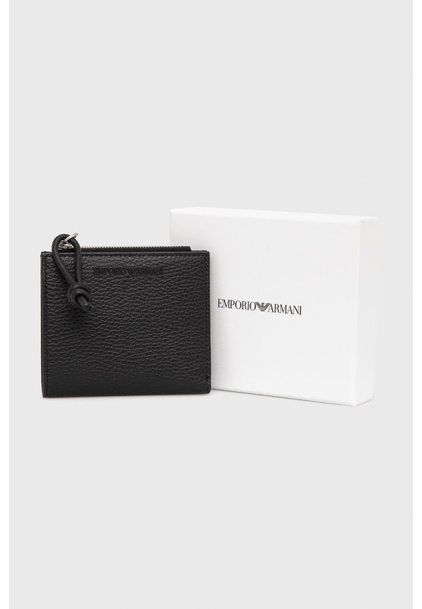 Emporio Armani portfel skórzany męski kolor czarny. Kolor: czarny. Materiał: skóra. Wzór: gładki