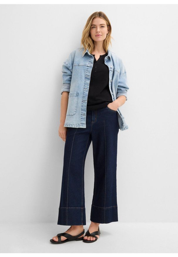 bonprix - T-shirt bawełniany. Typ kołnierza: dekolt w serek. Kolor: czarny. Materiał: bawełna. Długość rękawa: krótki rękaw. Długość: krótkie