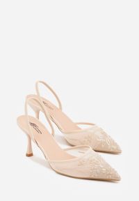 Renee - Beżowe Transparentne Sandały na Szpilce Ozdobione Koronką Thetune. Okazja: na randkę. Kolor: beżowy. Materiał: koronka. Wzór: aplikacja, koronka. Obcas: na szpilce #8