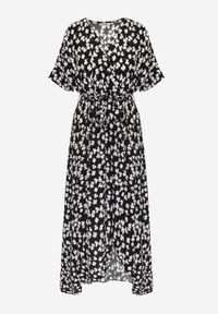 Renee - Czarna Sukienka Euphice. Okazja: na co dzień. Kolor: czarny. Materiał: materiał, wiskoza. Długość rękawa: krótki rękaw. Wzór: nadruk, aplikacja. Typ sukienki: kopertowe, proste. Styl: casual. Długość: maxi #4