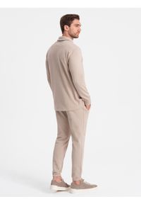 Ombre Clothing - Komplet męski dresowy bluza z kołnierzem polo + spodnie - beżowy V2. Typ kołnierza: polo. Kolor: beżowy. Materiał: dresówka #2
