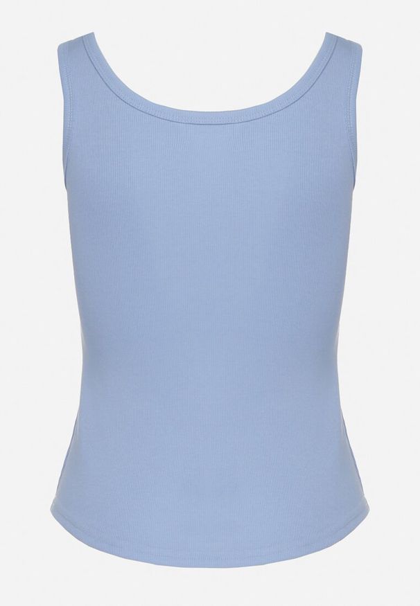 Born2be - Niebieski Top z Bawełną i Ozdobnym Nadrukiem Viannaes. Okazja: na co dzień. Kolor: niebieski. Materiał: bawełna. Wzór: nadruk. Styl: klasyczny, casual