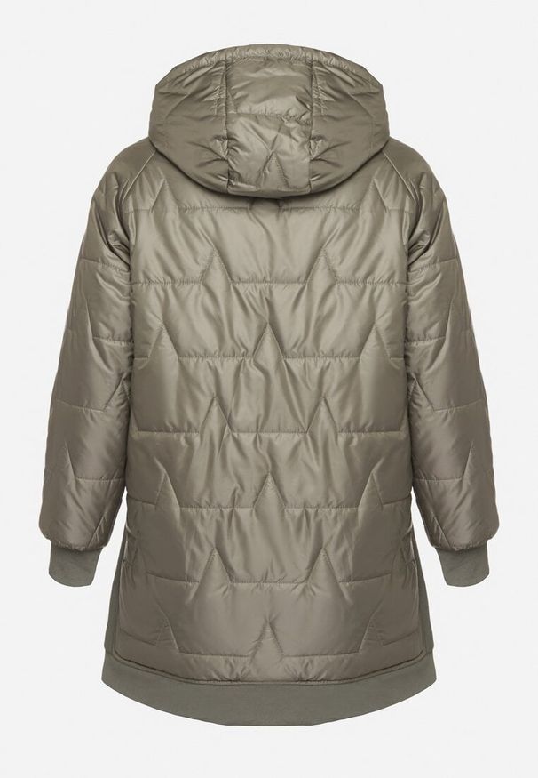Born2be - Zielona Kurtka z Pikowanymi Przeszyciami i Kapturem Zarimelia. Okazja: na co dzień. Kolekcja: plus size. Kolor: zielony. Materiał: jeans. Styl: casual, sportowy, klasyczny, elegancki