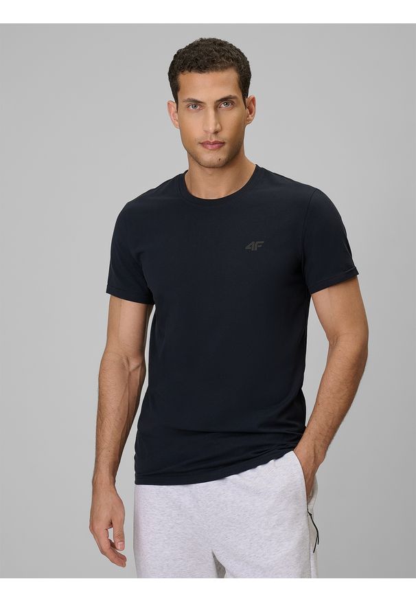 4f - 4F T-shirt slim gładki męski - granatowy M. Okazja: na co dzień. Kolor: niebieski. Materiał: dzianina, materiał, bawełna. Wzór: gładki. Styl: casual