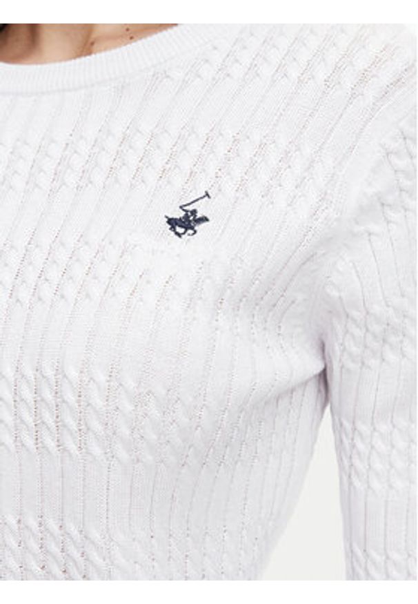 Beverly Hills Polo Club Sweter P-SS26W-M537390 Biały Regular Fit. Typ kołnierza: polo. Kolor: biały. Materiał: bawełna