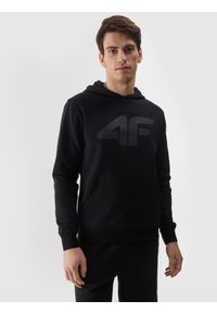 4f - 4F Bluza dresowa nierozpinana z kapturem męska - czarna 3XL. Okazja: na co dzień. Typ kołnierza: kaptur. Kolor: czarny. Materiał: dresówka. Wzór: gładki, nadruk, ze splotem. Styl: casual, sportowy