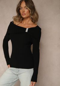 Renee - Czarny Sweter z Wiskozą i Ozdobą z Cyrkonii Mirrise. Okazja: na co dzień. Kolor: czarny. Materiał: wiskoza. Wzór: aplikacja. Styl: klasyczny, casual, elegancki #5