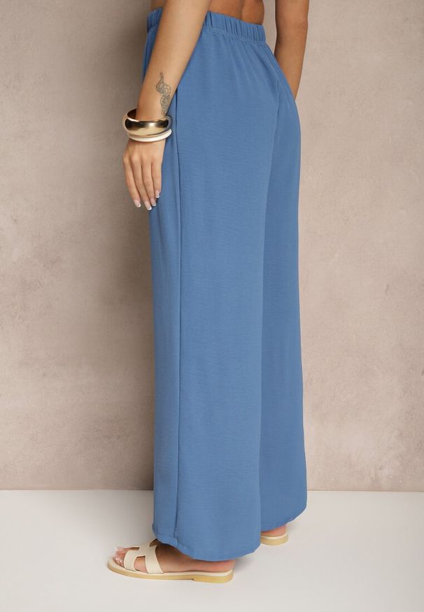 Renee - Niebieskie Szerokie Spodnie Typu Palazzo High Waist Araneira. Okazja: na spacer, na co dzień, na spotkanie biznesowe. Stan: podwyższony. Kolor: niebieski. Styl: casual, elegancki, biznesowy