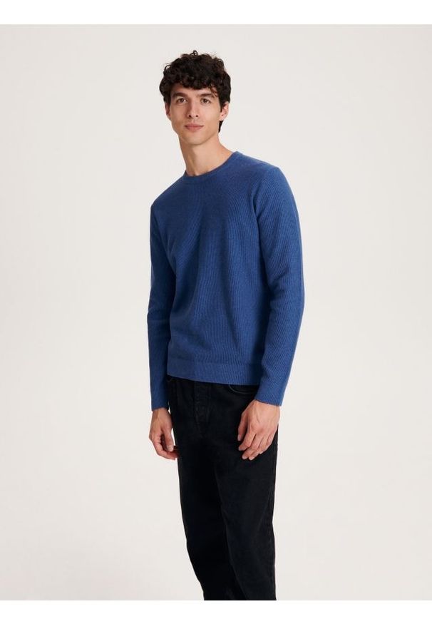 Reserved - Bawełniany sweter - niebieski. Kolor: niebieski. Materiał: bawełna