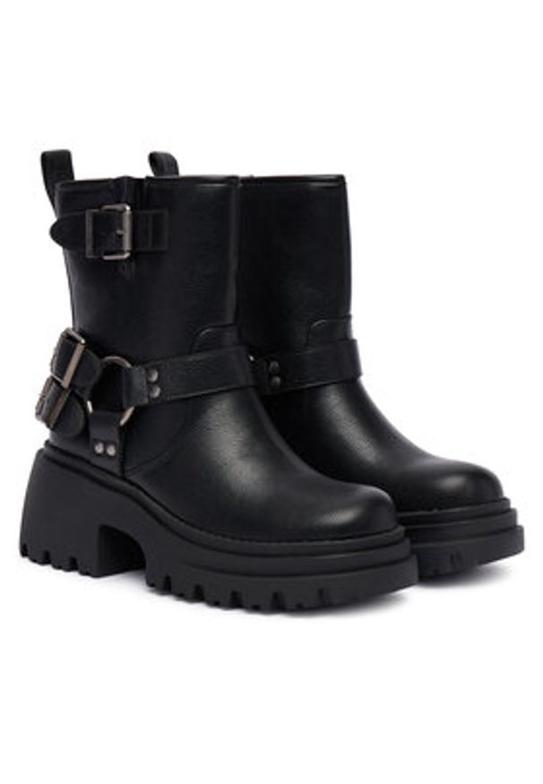 Buffalo Botki Bravr Biker Lo 1220067 Czarny. Kolor: czarny. Materiał: skóra