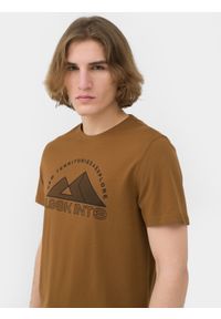 4f - T-shirt regular z bawełny organicznej męski. Kolor: brązowy. Materiał: bawełna. Wzór: nadruk