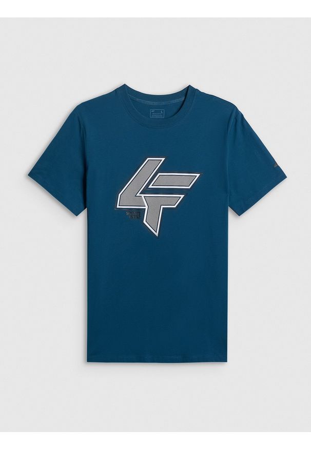4f - 4F T-shirt regular z nadrukiem męski - turkusowa XXL. Okazja: na co dzień. Kolor: turkusowy. Materiał: materiał. Długość rękawa: krótki rękaw. Długość: krótkie. Wzór: nadruk. Styl: casual, klasyczny