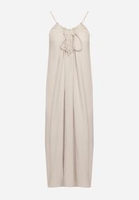 Born2be - Beżowa Muślinowa Bawełniana Sukienka na Cienkich Regulowanych Ramiączkach z Wiązaniem Natalbea. Okazja: na co dzień. Kolor: beżowy. Materiał: bawełna. Długość rękawa: na ramiączkach. Sezon: lato. Typ sukienki: proste. Styl: boho, casual, wizytowy #7