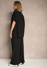 Renee - Czarny Bawełniany Komplet Spodnie o Szerokim Kroju i T-shirt Oversize Seltebis. Kolor: czarny. Materiał: bawełna. Wzór: aplikacja, gładki, kolorowy #3