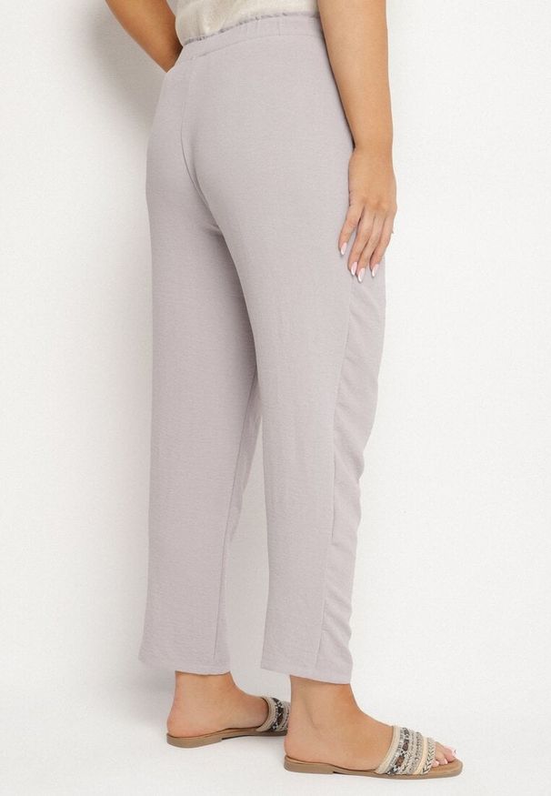 Born2be - Szare Spodnie o Prostym Kroju z Gumką w Talii Filavia. Okazja: na co dzień. Kolor: szary. Styl: sportowy, casual, elegancki