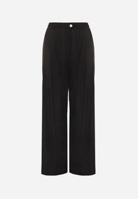 Born2be - Czarne Szerokie Spodnie z Teksturalnej Tkaniny z Ozdobnym Guzikiem Liphia. Okazja: do pracy, na co dzień, na spotkanie biznesowe. Stan: podwyższony. Kolor: czarny. Materiał: tkanina. Długość: długie. Styl: biznesowy, casual #4