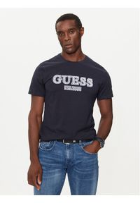 Guess T-Shirt M4BI45 I3Z14 Granatowy Slim Fit. Kolor: niebieski. Materiał: bawełna