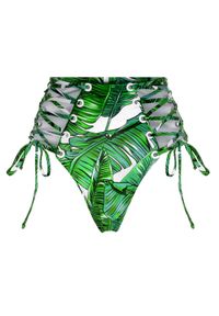 NOIRE SWIMWEAR - Dół od bikini z ozdobnymi wiązaniami Jungle. Stan: podwyższony. Kolor: zielony. Materiał: tkanina #4