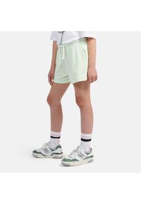 Spodenki dziecięce New Balance LAKG0006MEW – miętowe. Kolor: miętowy. Materiał: bawełna, poliester. Styl: sportowy #4